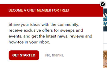 CNET pop-up CTA example