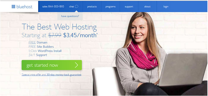 Bluehost's CTA really grabs your attention