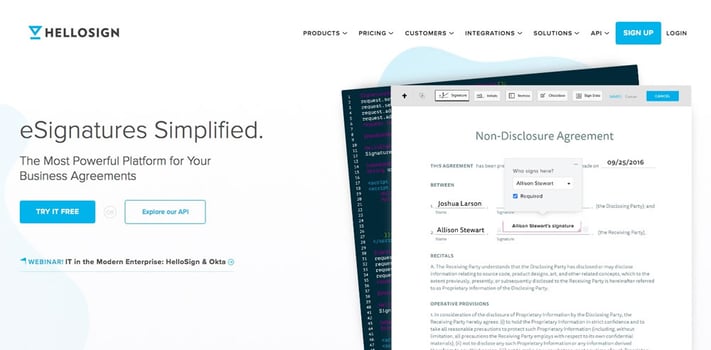 HelloSign CTA example