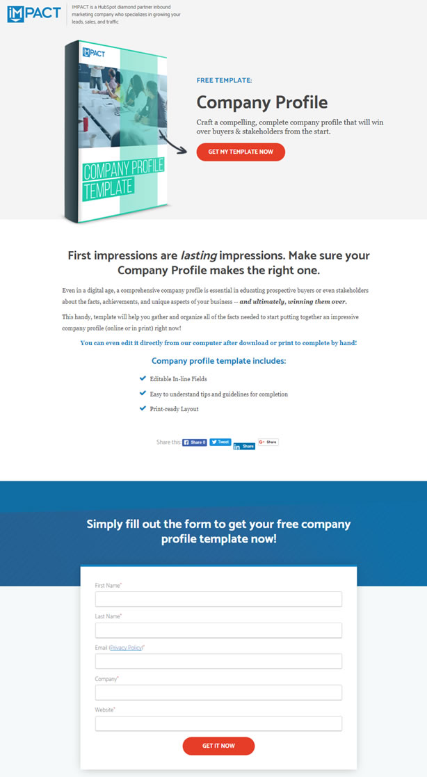 IMPACT landing page example