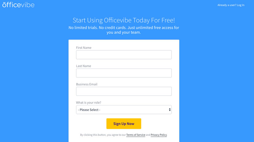 Officevibe's sign-up form