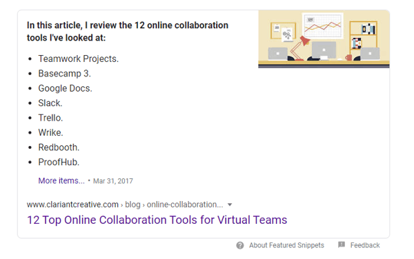 CCA featured snippet